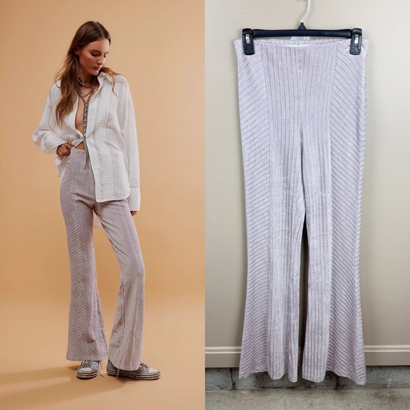 Free People Slim High Waist Boho Pull-On Velvet Flare Trouser Pants Size Small - Picture 1 of 13